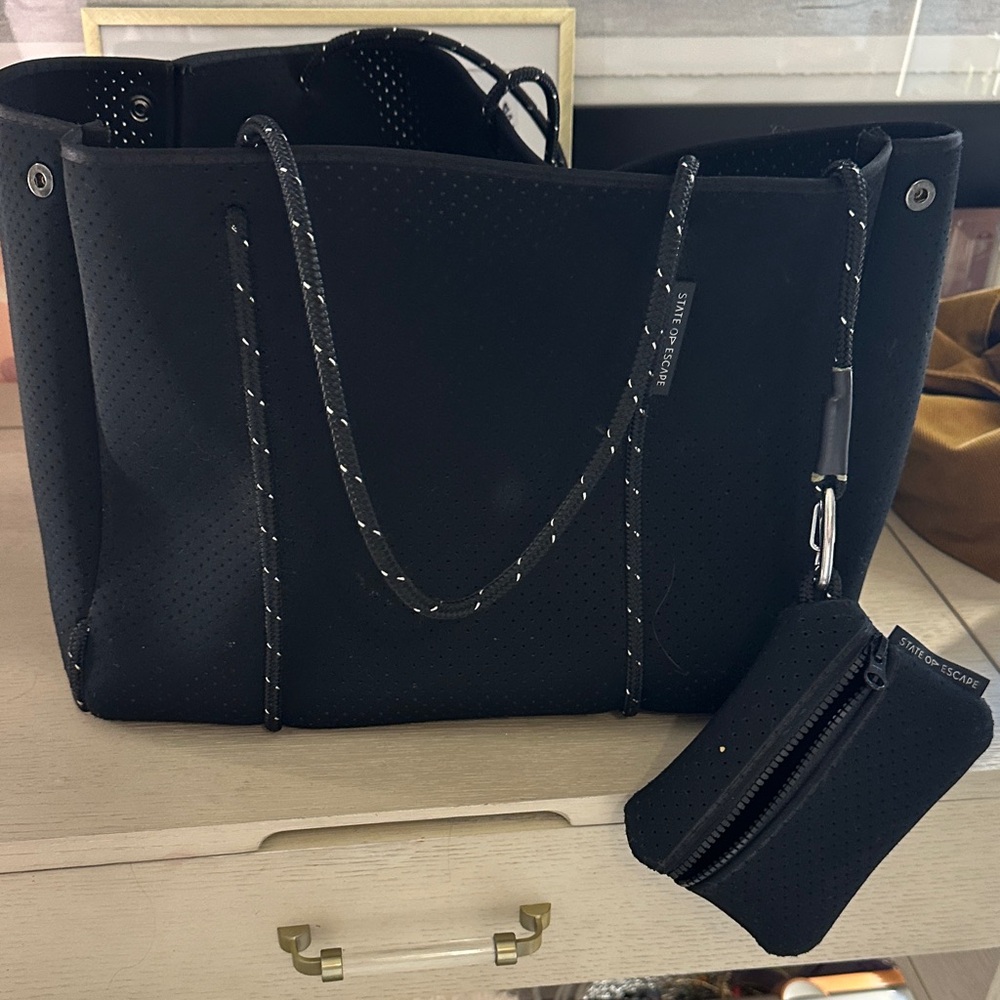 State of Escape Black Perforated Tote Bag with Pouch